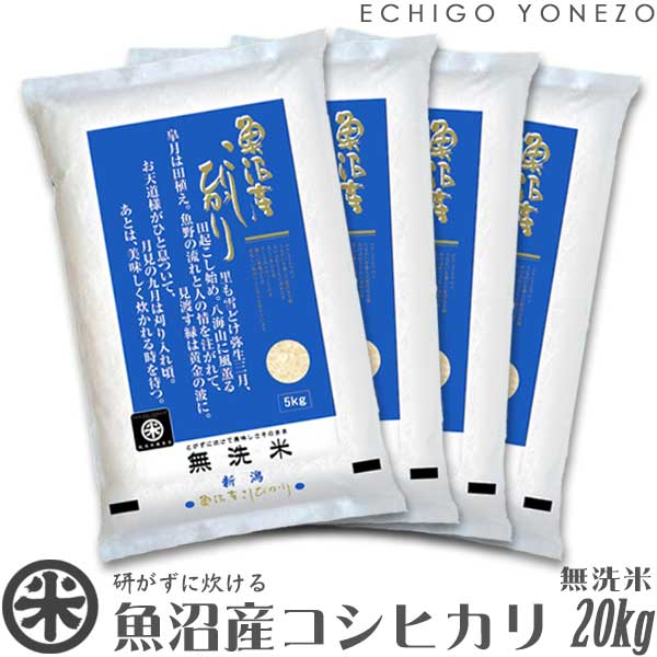 魚沼産コシヒカリ 無洗米 白米 20kg (5kg x 4袋) NTWP製法の通販は 19,740円