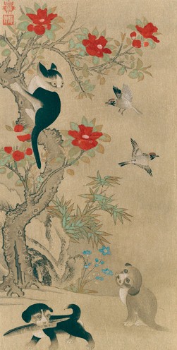 靜仲筆　花鳥猫狗圖　