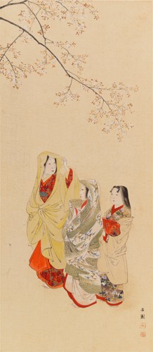 西山芳園筆　美人觀花圖