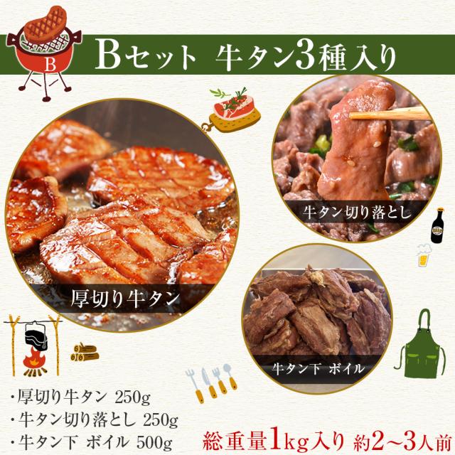 牛タン 牛たん たん元 たん中  厚切り 切り落とし 焼肉用 Bセット 3種 1kg(6〜8人) 250gx4袋 食べ比べセット 厚さ約7mm 仙台 焼き方 レシピ付き 牛肉 焼肉 熟成 極味 たん タン 芯たん  宮城県 BBQ キャンプ アウトドア お取り寄せ  ダテヤ タン塩 塩タン 塩味 お歳暮