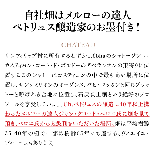 送料無料 シャトージンコ [2022] カスティヨン コート ド ボルドー 750ml 百合草梨紗 海外認証 赤 長S 虎_5