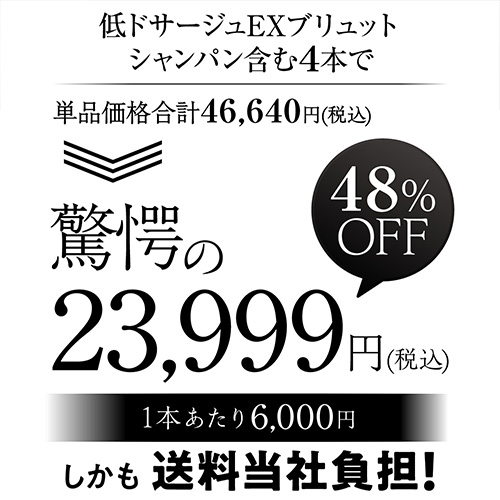 シャンパンセット ドサージュを抑えた 極辛口シャンパーニュ4本セット28弾 シャンパン シャンパーニュ 1本/6,000円 送料無料 高級 浜運A_2
