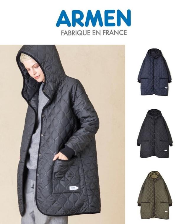 2025秋冬 Armen アーメン  PLAIN POLYESTERxPLAIN POLYESTER HEAT QUILT OVERSIZED MID-LENGTH HOODED COAT WITH RIBBED CUFF NAM2562PP