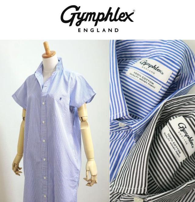【SALE20%OFF】2025春夏新作 GYMPHLEX ジムフレッックス ロンドンストライプ 半袖ワンピース ブロードシャツドレス  #GY-B0243 MGS レディース