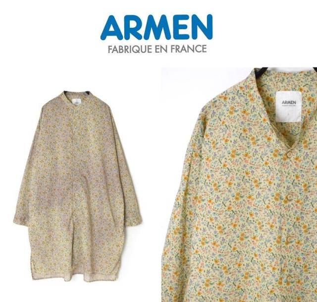 【SALE30%OFF】2025春夏新作 Armen アーメン COTTON FLOWER PRINT UTILITY BANDED COLLAR LONG SHIRT INAM2512FD レディース