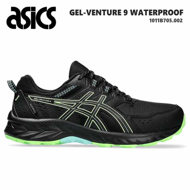 アシックス 防水 トレイルランニングシューズ メンズ asics GEL-VENTURE 9 WATERPROOF 1011B705-002 Black/Illuminate Green アウトドア