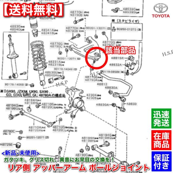 チェイサー JZX90 GX90 SX90 LX90 新品 リア アッパー アーム ボールジョイント 左右 2個　ツアラー V S アバンテ 48770-22040 48790-22040_3