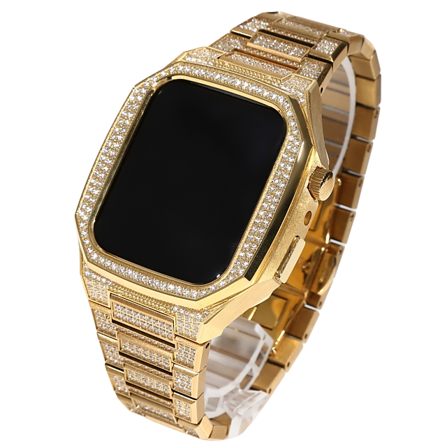 アップルウォッチ Series7/8/9【45mm】S4/5/6/SE【44mm】対応 全面フルCZダイヤ（キュービックジルコニア）ステンレススチール 高級ケーの通販は