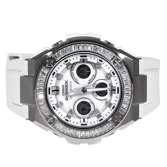 G-SHOCK GST w310 Gスチール G-Steel ホワイト 白 バケットCZダイヤ（キュービックジルコニア）カスタムベゼル