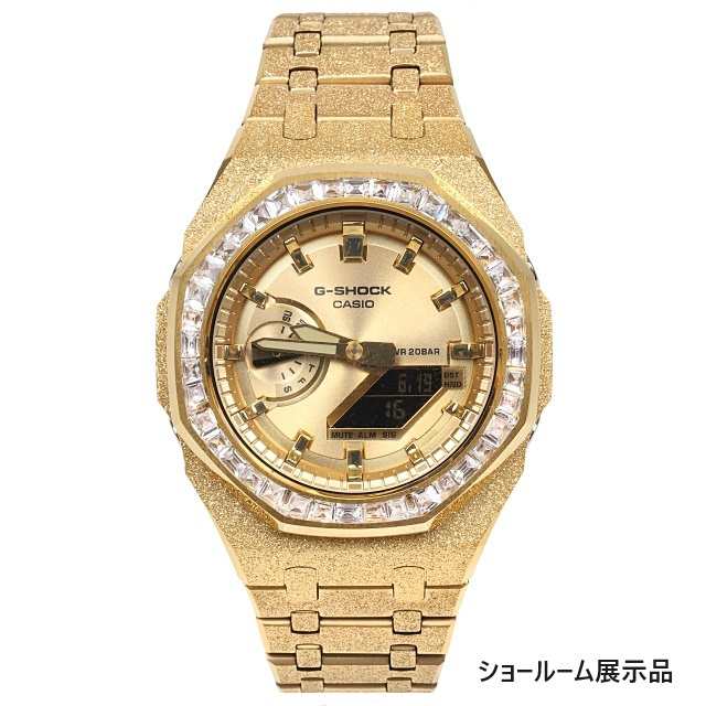 G-SHOCK GA2100gb GARISH GOLD フロステッド カスタム バゲッドカットCZダイヤベゼル（キュービックジルコニア）カシオーク ゴールドダイ