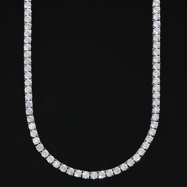 テニスネックレス テニスチェーン 幅5mmストーン【45cm / 50cm】 ホワイトゴールド TENNIS NECKLACE CZダイヤ（キュービック・ジルコニアの通販は