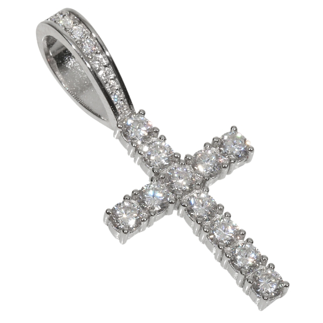 モアサナイト クロスペンダントトップ Moissanite シルバー .925Silver 3mm 大粒 メンズ 鑑別カード付