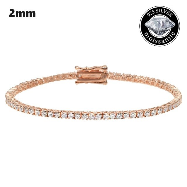 モアサナイト 2mm ブレスレット テニスブレスレット ローズゴールド .925Silver Tennis Bracelet ２.５カラット メンズ レディース Moiss