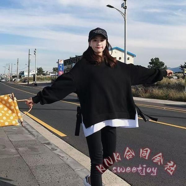 レイヤード風パーカーレディースオーバーサイズサイドリボン裏毛KNKスウェットゆったりビッグシルエットかわいいファッション体型カバーカジュアル秋冬春