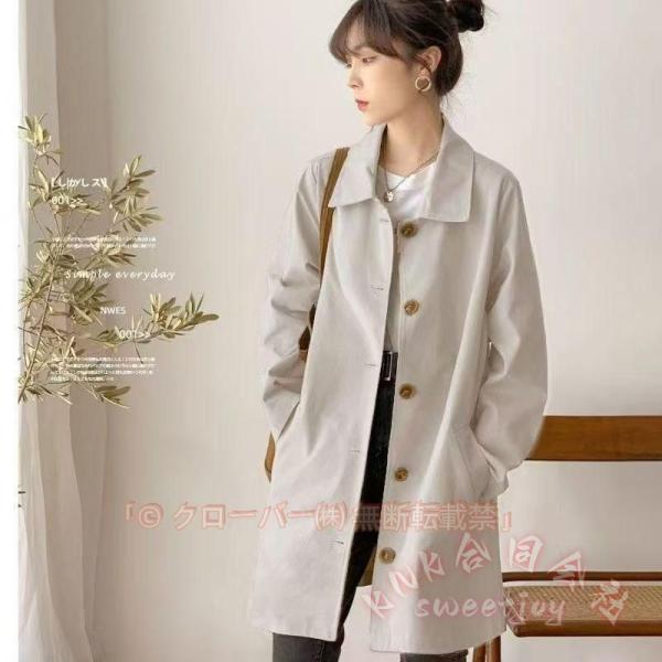 トレンチコート レディース 40代 ミディアム丈 スプリングコート KNK(株) カーキ 長袖アウター 春コート 秋服 カジュアル韓国風 30代50代 大きい