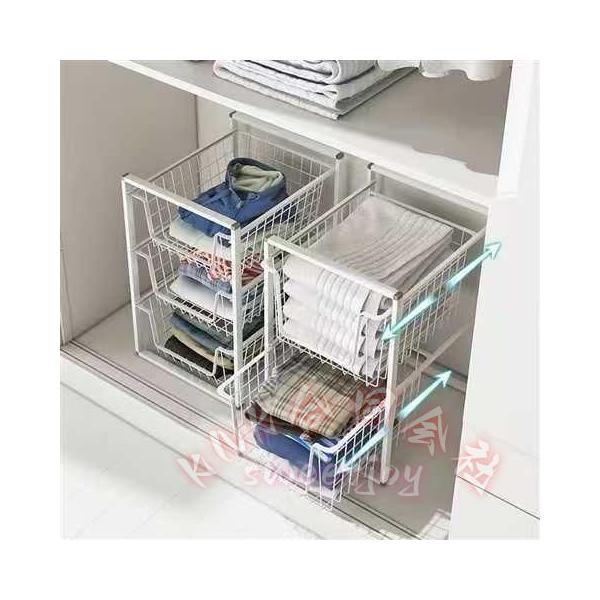 ワイヤーバスケット 引き出し スタッキング ランドリーバスケット メッシュ 衣類収納 2段ワゴン 2段ラック クローゼット収納 KNK(株) 整理上手
