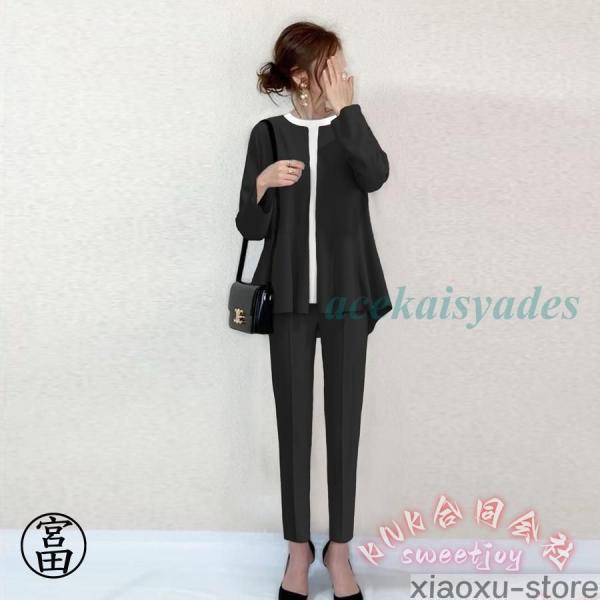 セレモニースーツ レディース パンツスーツ セットアップ KNK(株） 入学式 卒業式 卒園式 入園式 30代40代50代 九分丈 きれいめ 母 服装 通勤にも