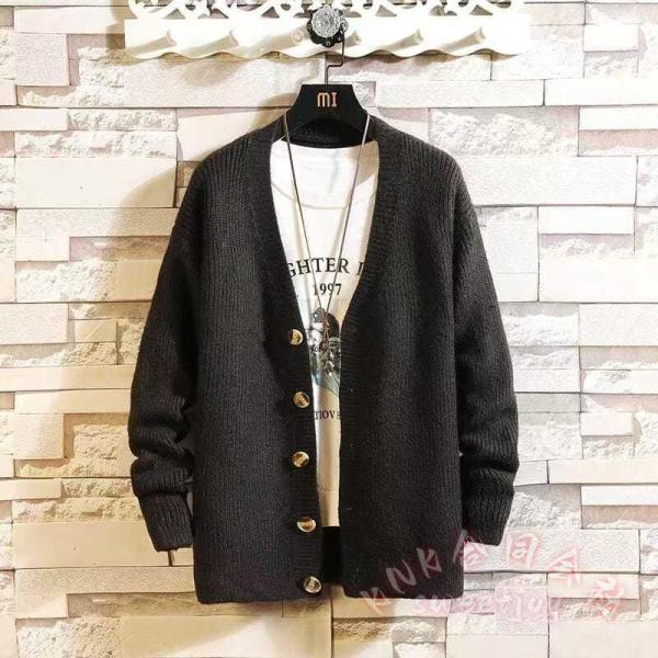 メンズ無地Vネックニットカーディガン秋服KNK(株）ゆったり長袖トップスでセーター感覚の羽織りニットジャケット