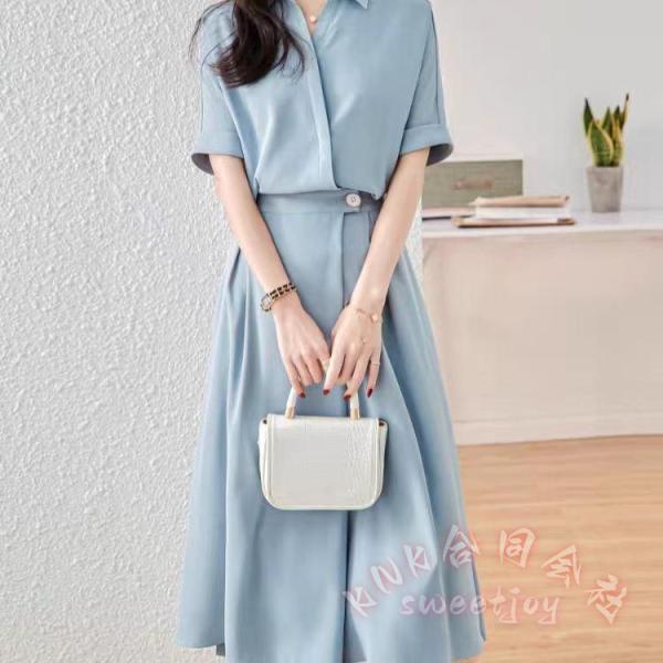 40代向けきれいめAライン半袖ワンピースKNK(株）春夏新作マキシ丈で韓国風大人カジュアル通勤OKのゆったりワンピ（30代50代）