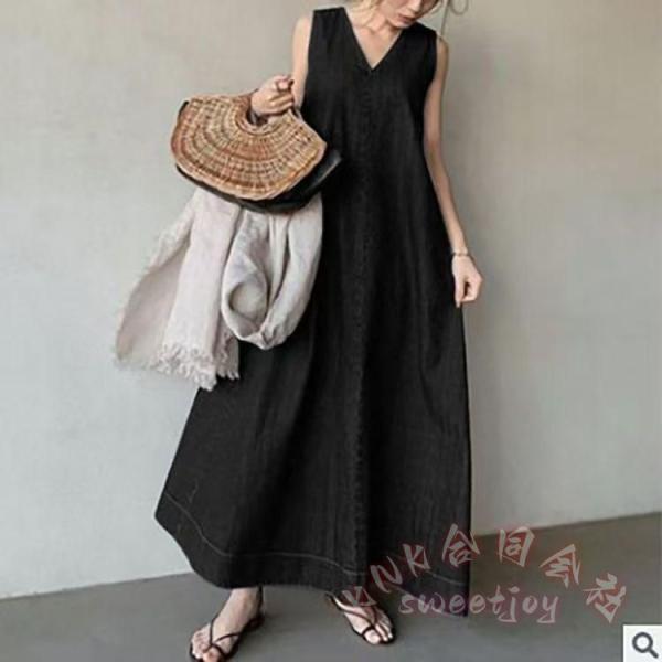 40代向けデニムノースリーブマキシワンピースKNK(株）春夏のデニムロングスカート風でゆったり韓国風カジュアル（30代50代） 5,118円