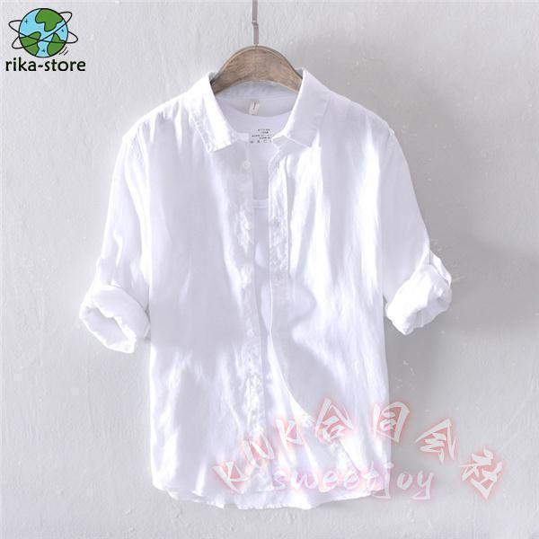シャツ メンズ リネン 麻シャツ カジュアルシャツ ビジネス オフィス 秋服 シンプル 無地 長袖 ロールアップ 通勤 KNK(株) さらっと快適 きれいめにも着回せる_1