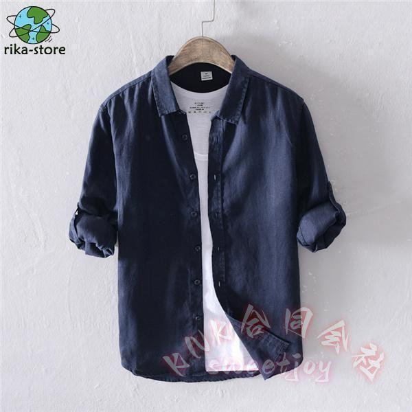シャツ メンズ リネン 麻シャツ カジュアルシャツ ビジネス オフィス 秋服 シンプル 無地 長袖 ロールアップ 通勤 KNK(株) さらっと快適 きれいめにも着回せる_2