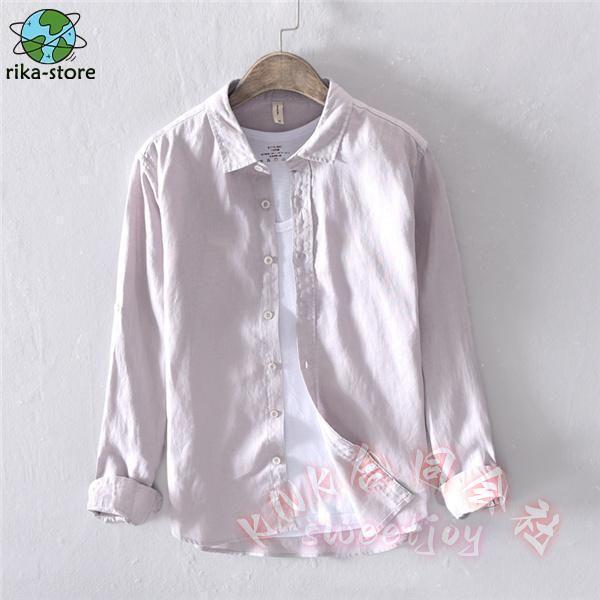 シャツ メンズ リネン 麻シャツ カジュアルシャツ ビジネス オフィス 秋服 シンプル 無地 長袖 ロールアップ 通勤 KNK(株) さらっと快適 きれいめにも着回せる_3