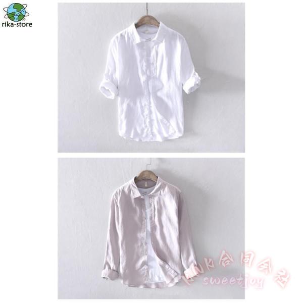 シャツ メンズ リネン 麻シャツ カジュアルシャツ ビジネス オフィス 秋服 シンプル 無地 長袖 ロールアップ 通勤 KNK(株) さらっと快適 きれいめにも着回せる_5
