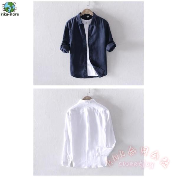 シャツ メンズ リネン 麻シャツ カジュアルシャツ ビジネス オフィス 秋服 シンプル 無地 長袖 ロールアップ 通勤 KNK(株) さらっと快適 きれいめにも着回せる_7