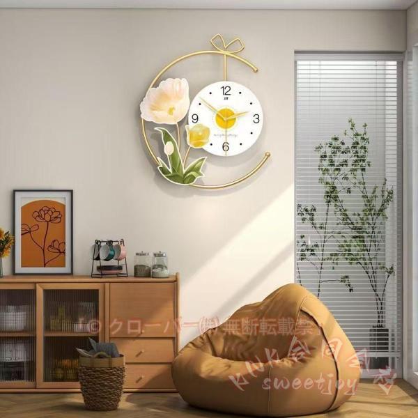 掛け時計 花デザイン 静音 42×50cm アクリル 金属製 大きめ おしゃれ 部屋飾り インテリア 新生活応援 引越し祝い KNK 目を引く壁面アクセント プレゼントにも