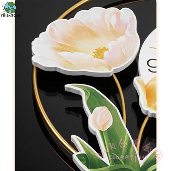 掛け時計 花デザイン 静音 42×50cm アクリル 金属製 大きめ おしゃれ 部屋飾り インテリア 新生活応援 引越し祝い KNK 目を引く壁面アクセント プレゼントにも_5