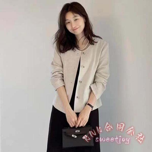 ノーカラージャケット レディース春秋薄手ショート丈長袖コートアウター羽織りとろみ着回し韓国風着痩せ体型カバー KNK(株） 軽やか上品 春秋人気ジャケット