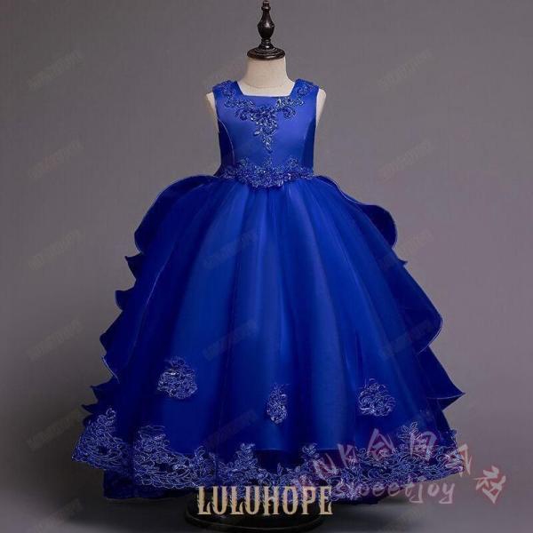 子供ドレス 発表会 結婚式 ロングドレス ジュニア KNK(株) フィッシュテール レッド 紺色 ブルー ホワイト キッズドレス 写真映え ピアノ 演奏会