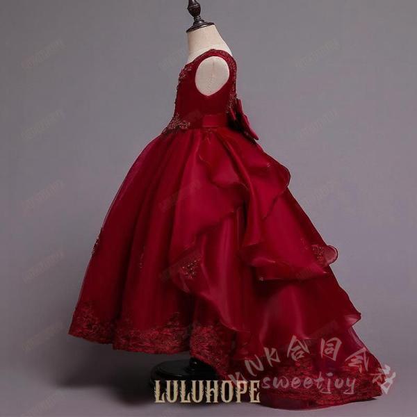 子供ドレス 発表会 結婚式 ロングドレス ジュニア KNK(株) フィッシュテール レッド 紺色 ブルー ホワイト キッズドレス 写真映え ピアノ 演奏会