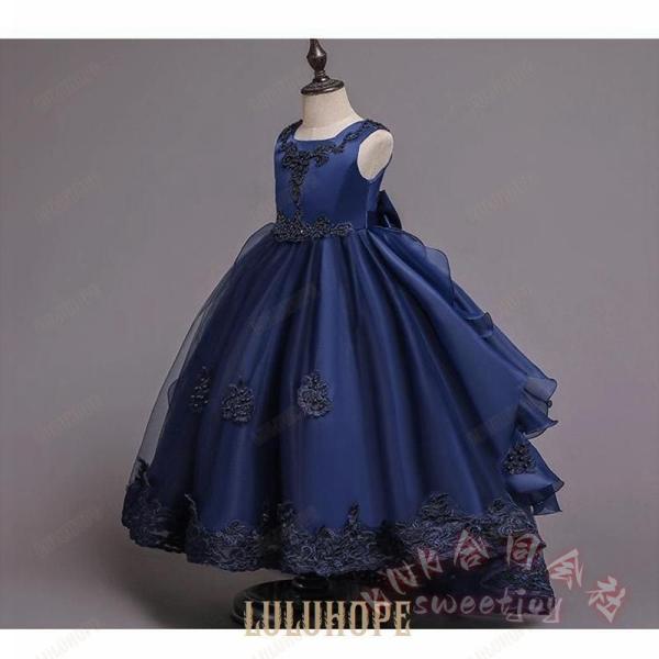 子供ドレス 発表会 結婚式 ロングドレス ジュニア KNK(株) フィッシュテール レッド 紺色 ブルー ホワイト キッズドレス 写真映え ピアノ 演奏会
