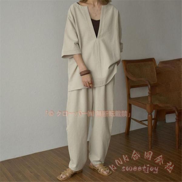 セットアップ レディース 夏秋 無地 上下セット KNK（株） 30代40代 きれいめ ゆったり 通勤 部屋着 カジュアル 体型カバー リラックス 大きいサイズ