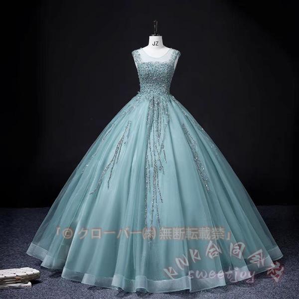 カラードレス編み上げグリーン袖なし緑ロングドレスKNK結婚式二次会発表会演奏会花嫁前撮りプリンセスドレスステージ衣装キラキラ高見えデザイン