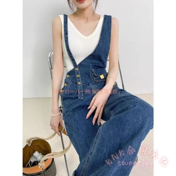 デニムサロペット レディース ワイドパンツ ワンショル アシンメトリー KNK 韓国ファッション ゆったり 春秋 ジーンズ サロペット かわいい 華奢見え コーデ映え