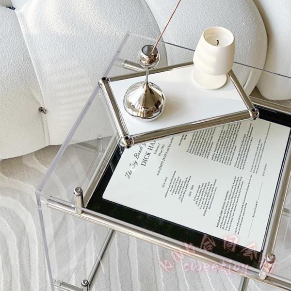 アクリル サイドテーブル 2段 クリア 透明 スリム ミニテーブル KNK(株） 高級感 軽量 ベッドサイド ディスプレイ 収納テーブル 机 デスク リビング 寝室に_17
