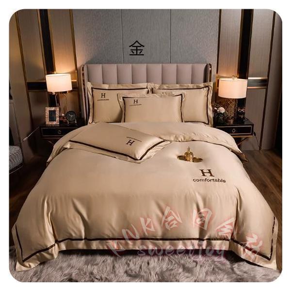 高級ベッドセット 4点セット 60番手 水洗いシルク アイスシルク 高級刺繍入り なめらか肌触り 裸睡用 軽奢華 寝具 KNK(株) 新作 上質 ひんやり 快眠 インテリア_5