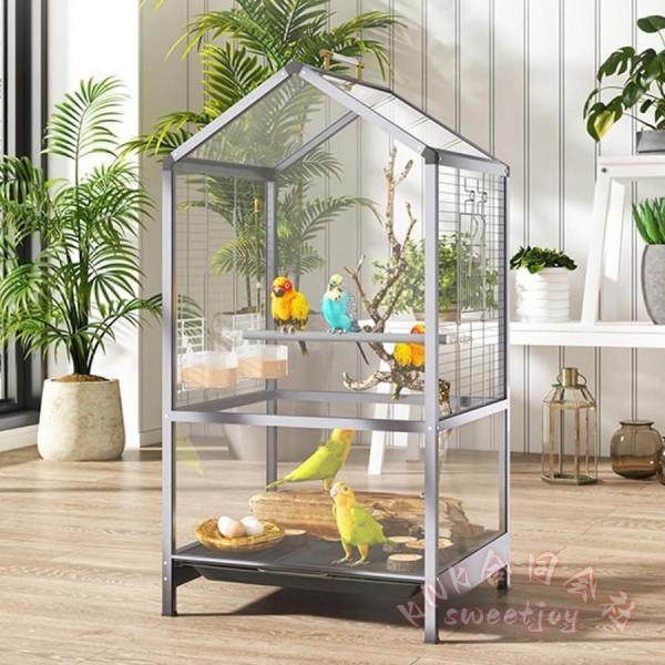 鳥かご 大型 高級透明アクリル 豪華セット バードケージ オウムケージ 大空間 お掃除簡単 はしご 止まり木 ブランコ付き KNK(株) 観察しやすい 快適 飼育用品