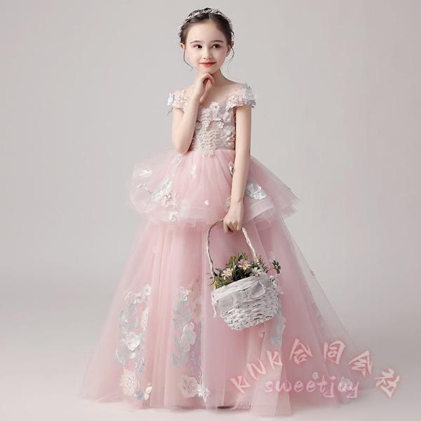 子供ドレス ロング フラワーガール ピアノ発表会 女の子 KNK(株） キッズフォーマル お姫様ドレス 結婚式 姫系 半袖 ピンク 大きいサイズ 記念撮影にも可愛い