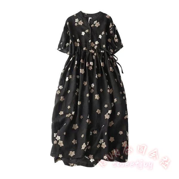 花柄フレアワンピースレディースさくら黒春大人可愛いゆったりロング丈大きいめおしゃれ KNK(株） 女性らしいデザインお出かけデイリー華やか