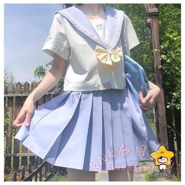 セーラー服 制服 コスチューム 水色×白 半袖/長袖 ミニスカート KNK(株） 学園祭 文化祭 仮装 女子高生 可愛い S M L XL イベント コスプレ