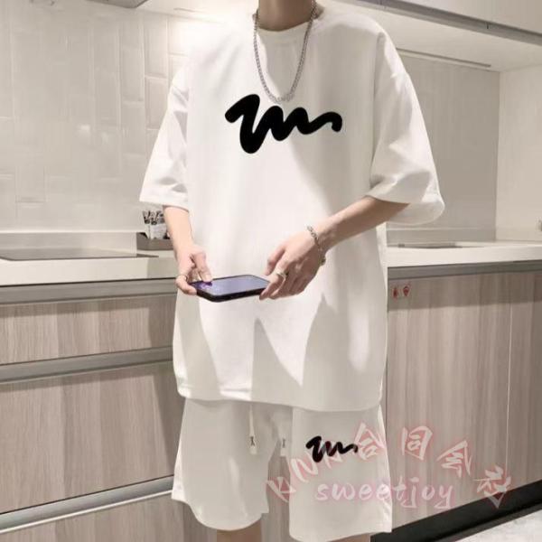 上下セットメンズゆったりハーフパンツTシャツ半袖夏韓国セットアップビッグTショートパンツルームウェアファッションKNK動きやすいおしゃれ夏人気セットアップ