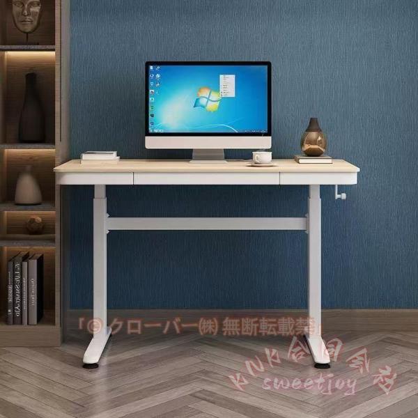 オフィスデスク 昇降式 幅100cm KNK（株） 引き出し付きデスク スタンディングデスク パソコンデスク 昇降テーブル 回転レバー 無段階 高さ調節 学習机 在宅