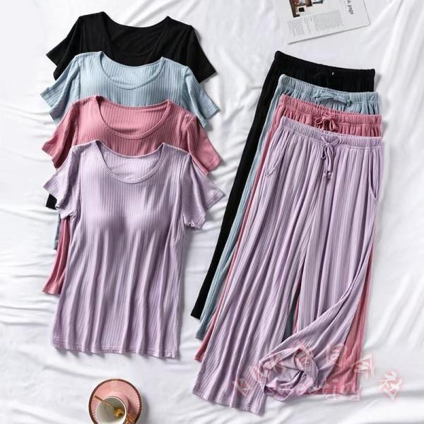 レディースパジャマ上下セット半袖冷感カップ付きTシャツロングパンツ可愛い韓国風女性部屋着KNK(株）夏の寝苦しさを解消する快適ルームウェア