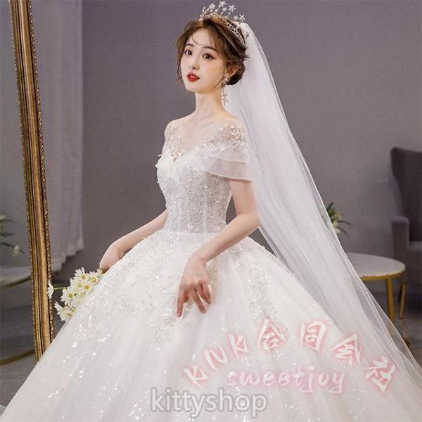 レディースウェディングドレスオフショルダーキラキラロングラインストーンホワイト結婚式二次会KNK(株）輝く花嫁を演出する豪華ロングドレス_1
