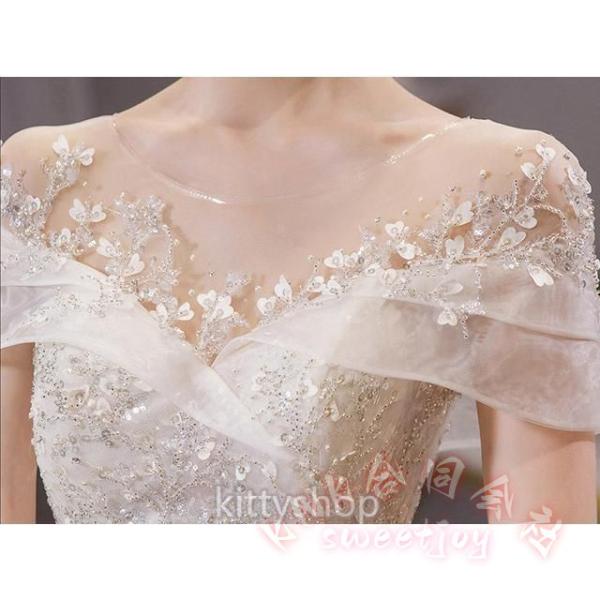 レディースウェディングドレスオフショルダーキラキラロングラインストーンホワイト結婚式二次会KNK(株）輝く花嫁を演出する豪華ロングドレス_12
