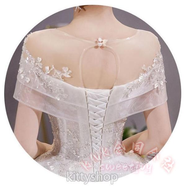 レディースウェディングドレスオフショルダーキラキラロングラインストーンホワイト結婚式二次会KNK(株）輝く花嫁を演出する豪華ロングドレス_13